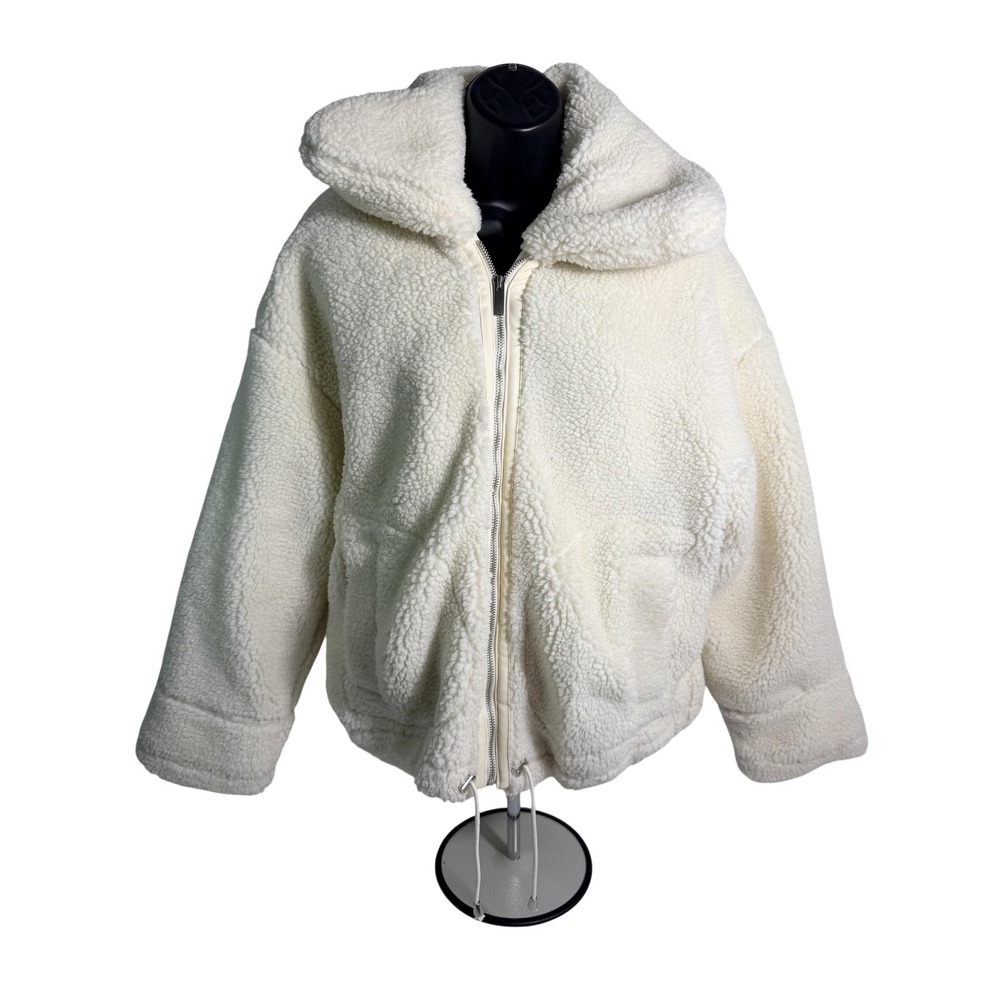 Universal Thread Jacket Womens Large‎ White Sherpa Fleece Hooded Zip Puffer